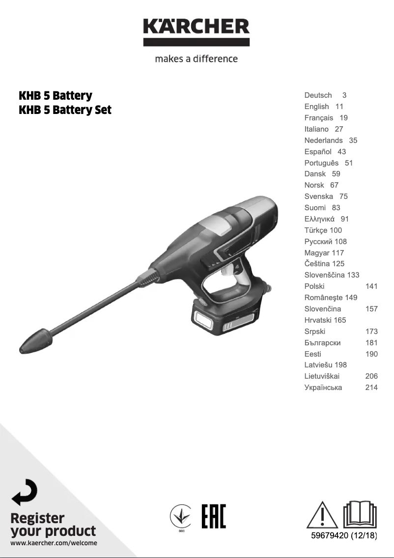 Page n°1 - Manuel utilisateur Kärcher KHB 5 Battery