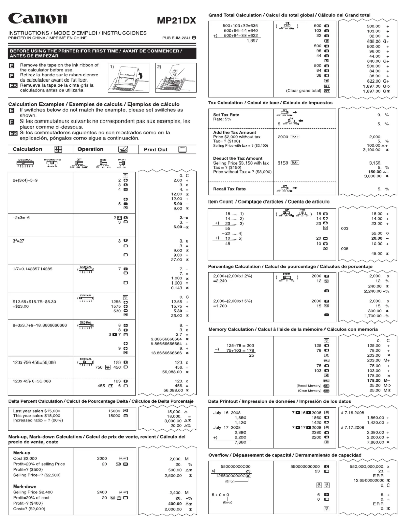 Page 1 de la notice Manuel utilisateur Canon MP21DX