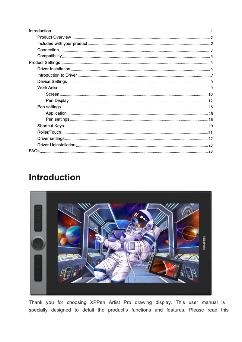 Página 1 del manual Manual de usuario XP-PEN Artist Pro 16