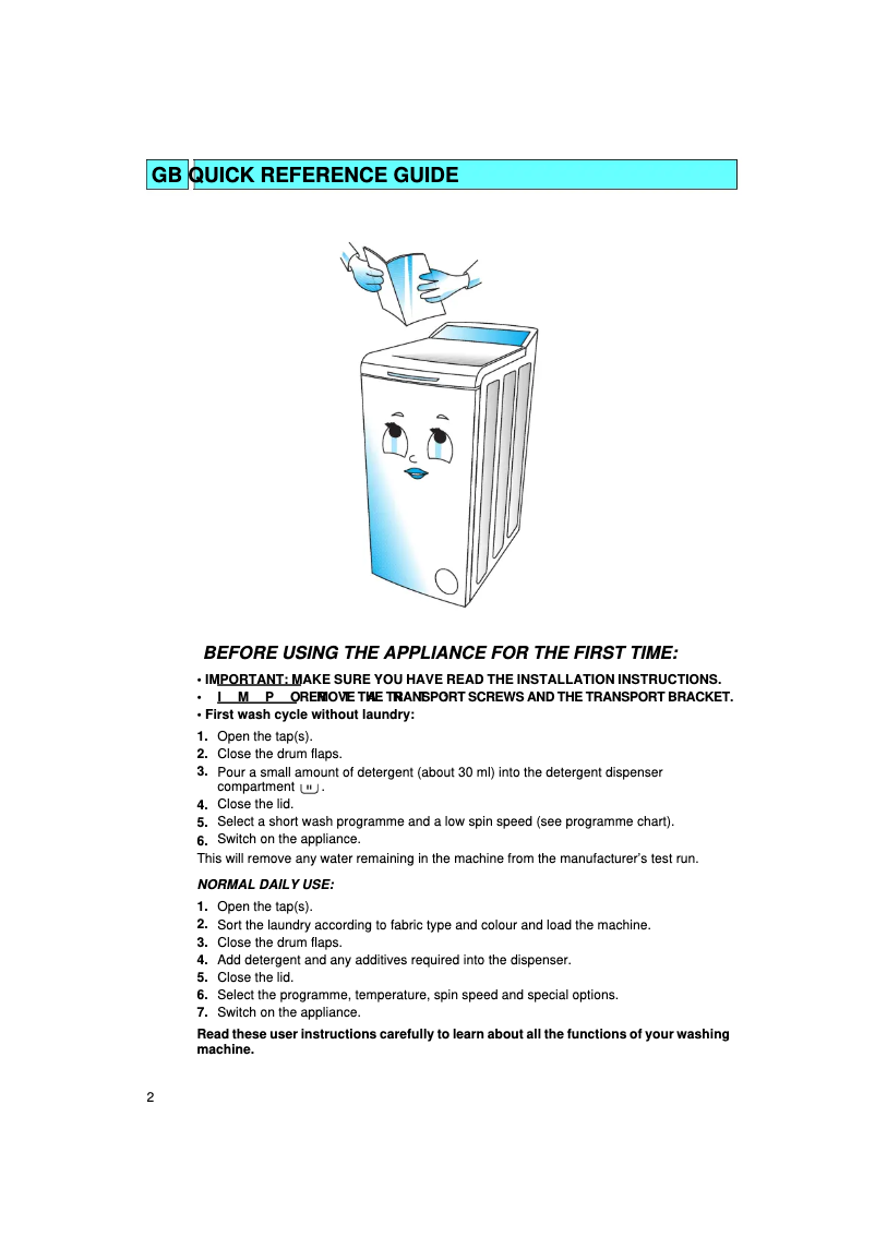 Page 1 de la notice Manuel utilisateur Bauknecht WATS 5130