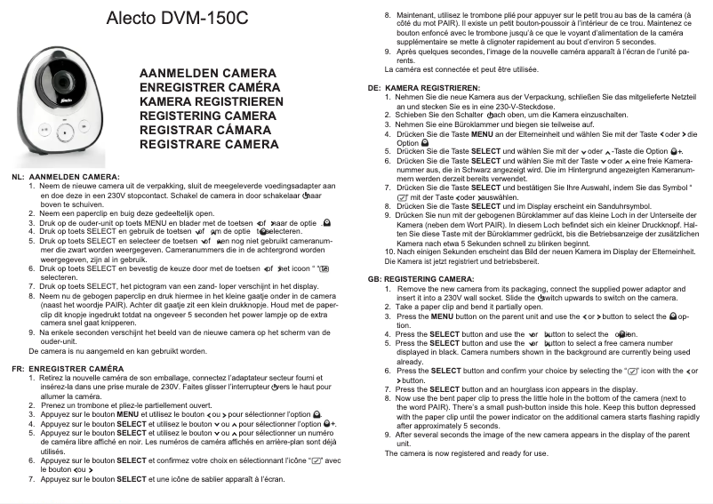 Page 1 de la notice Manuel utilisateur Alecto DVM-150C