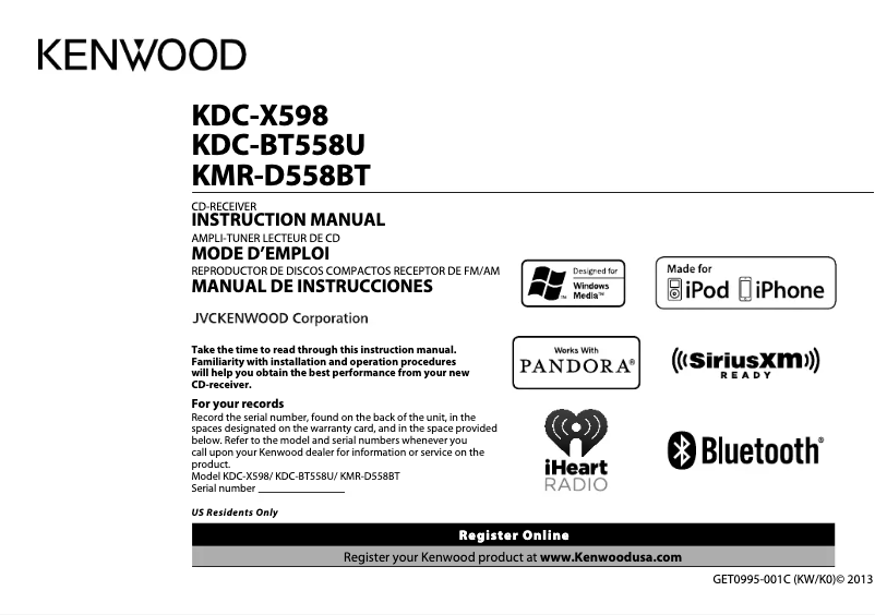 Página 1 del manual Manual de usuario Kenwood KMR-D558BT
