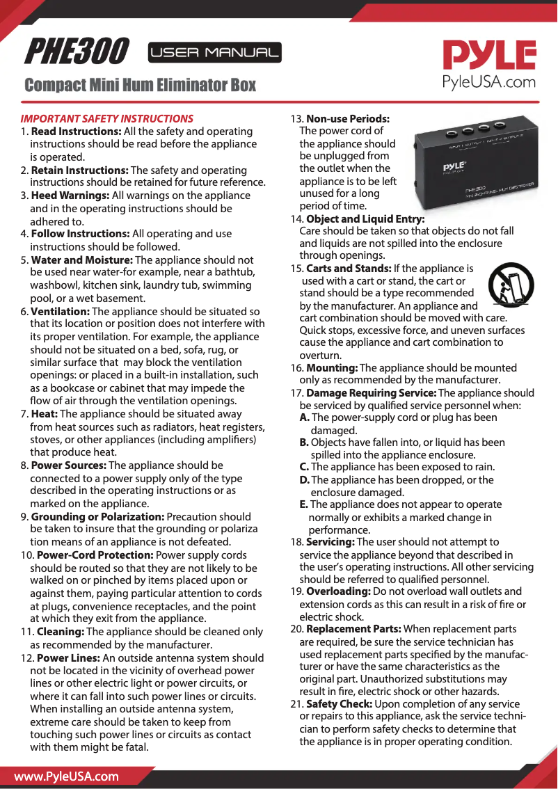 Página 1 del manual Manual de usuario Pyle PHE300
