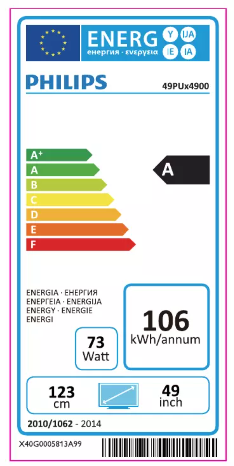 Page n°1 - Label énergétique Philips 49PUK4900