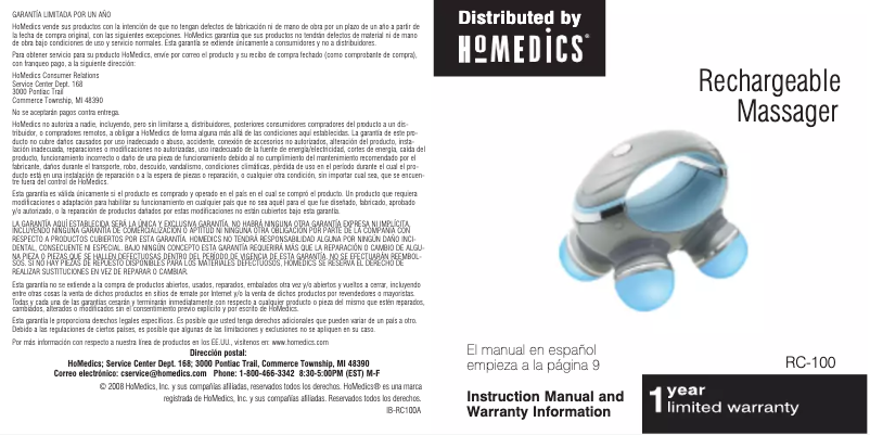 Page n°1 - Manuel utilisateur Homedics RC-100