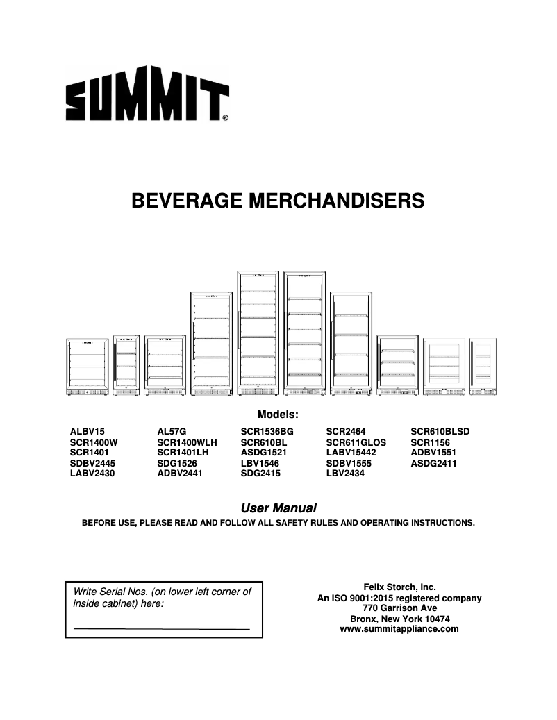 Page 1 de la notice Manuel utilisateur Summit SCR1156CSS