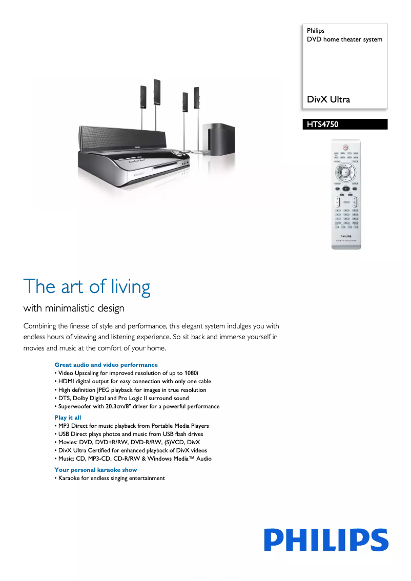 Page 1 de la notice Fiche technique Philips DVD Home Theater System