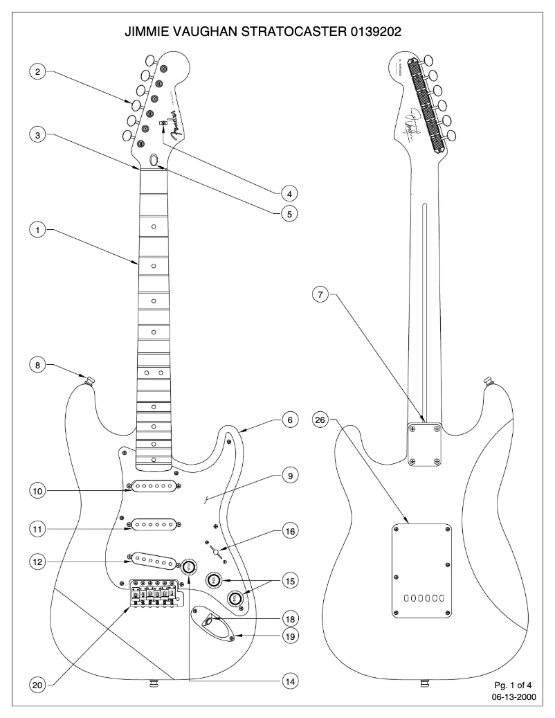Page 1 de la notice Schéma de câblage Fender Jimmie Vaughan Tex-Mex Strat