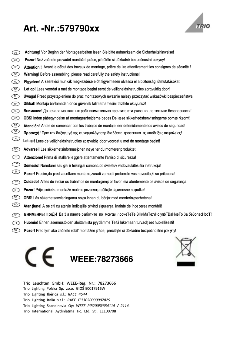 Page 1 de la notice Manuel utilisateur Trio Lighting Curtis