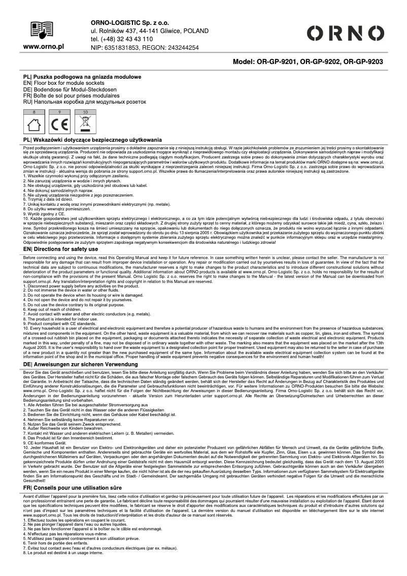 Image de la première page du manuel de l'appareil OR-GP-9202