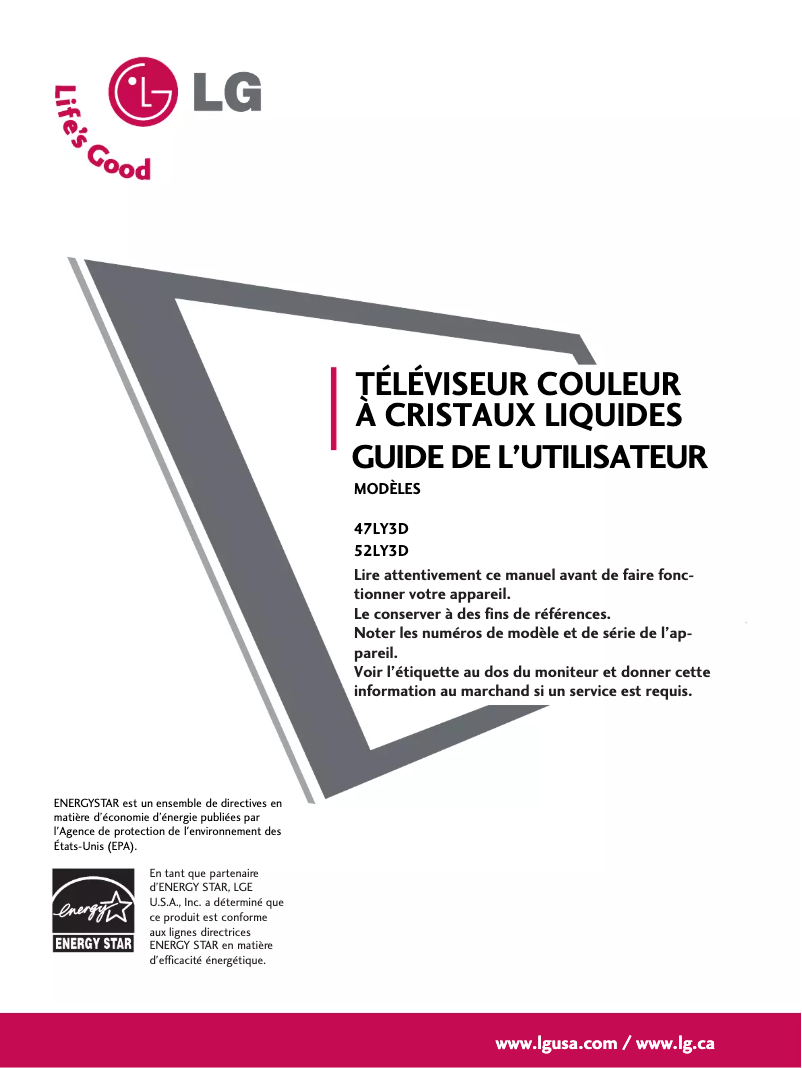 Page n°1 - Manuel utilisateur LG 47LY3D