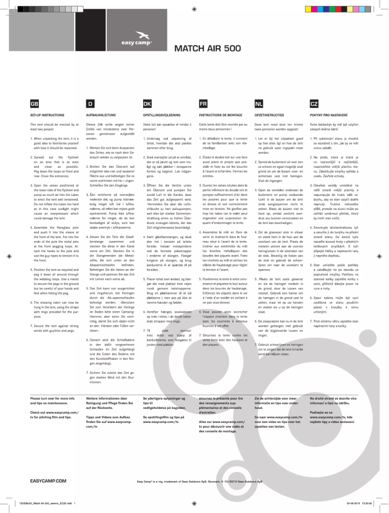 Image de la première page du manuel de l'appareil Match Air 500