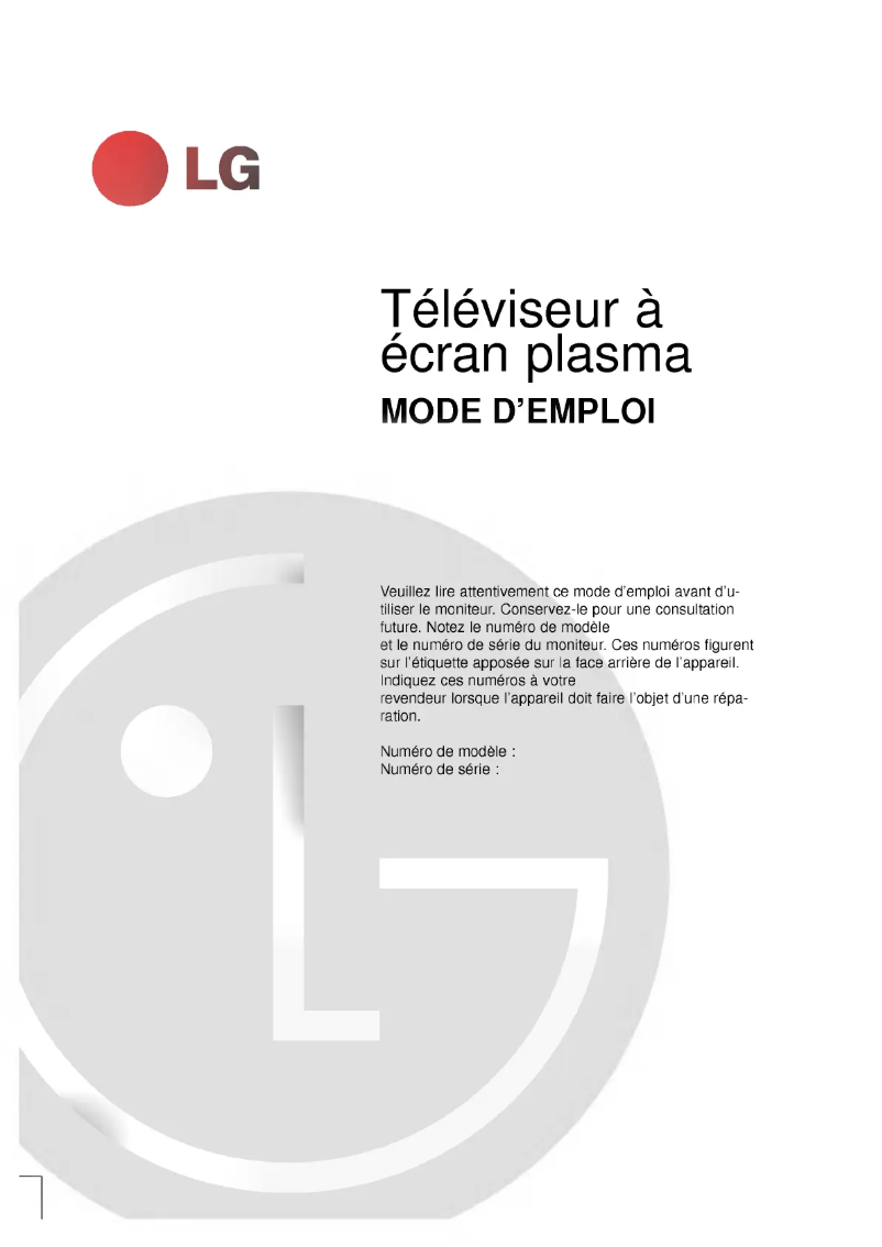 Page 1 de la notice Manuel utilisateur LG RZ-42PY10X