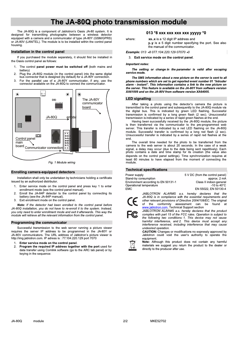 Page 1 de la notice Manuel utilisateur Joblotron JA-80Q