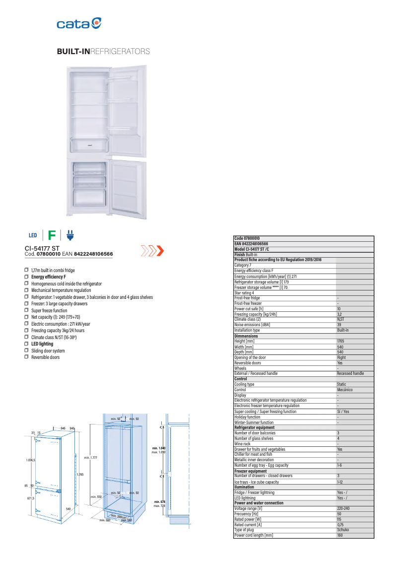 Page 1 de la notice Fiche technique CATA CI 54177 ST