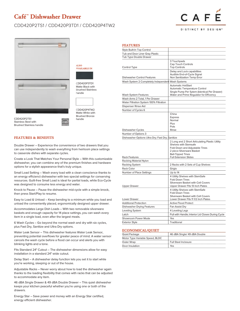 Page n°1 - Fiche technique GE CDD420P3TD1