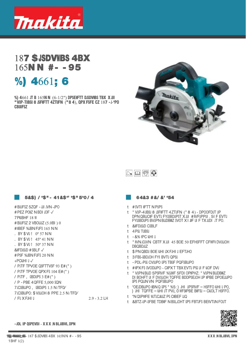 Page 1 de la notice Fiche technique Makita DHS661ZU