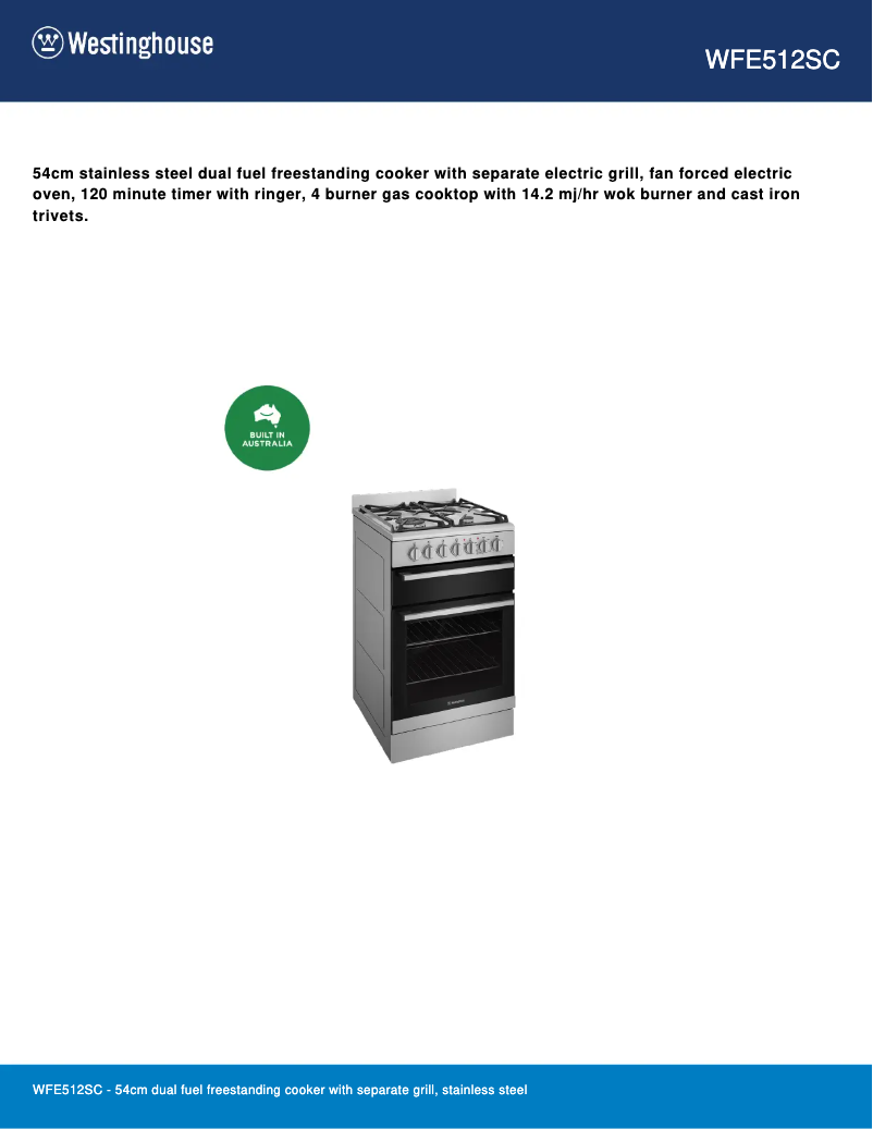 Page n°1 - Fiche technique Westinghouse WFE512SC