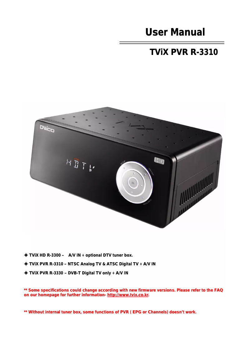 Page n°1 - Manuel utilisateur TViX PVR R-3310