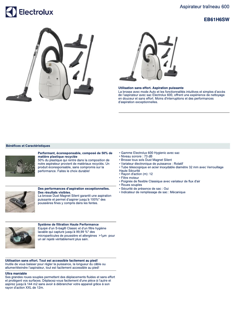 Page 1 de la notice Manuel utilisateur Electrolux EB61H6SW