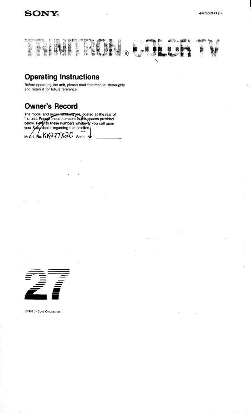 Page 1 de la notice Manuel utilisateur Sony KV-27TX20