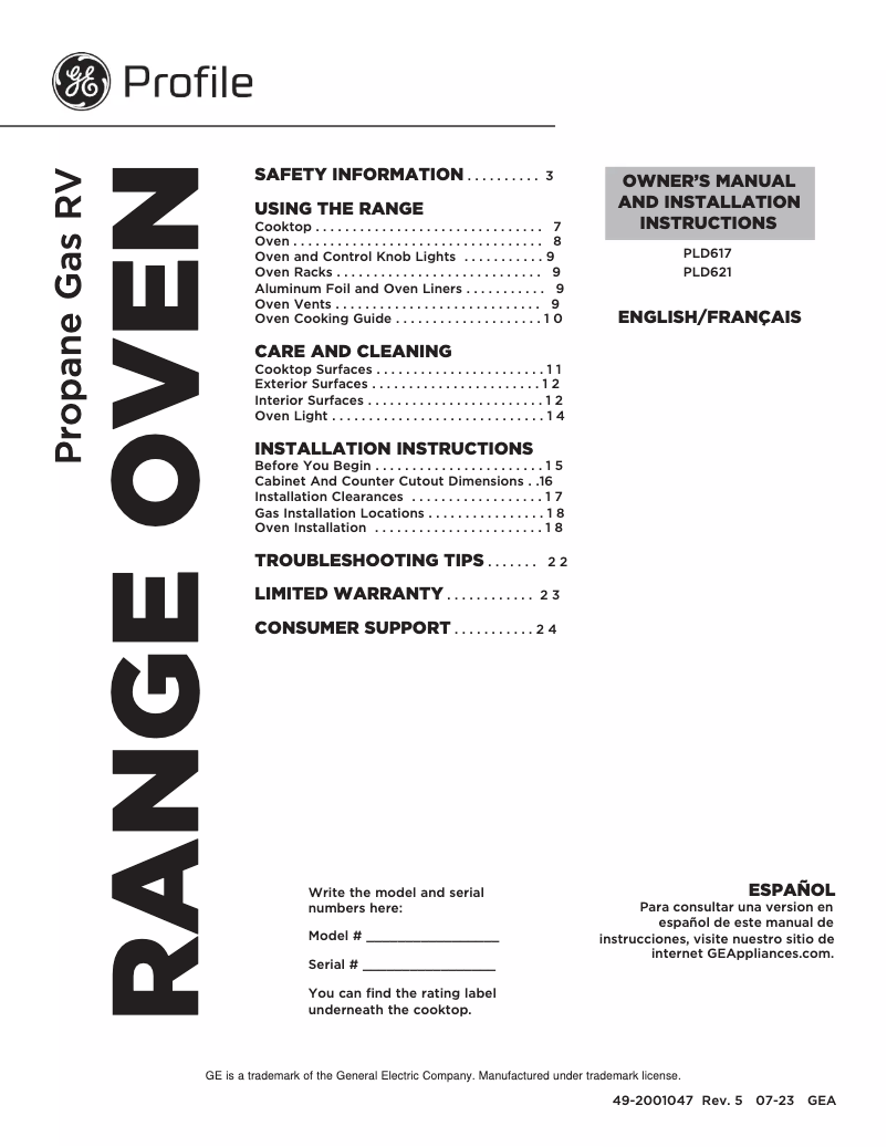 Page 1 de la notice Guide d'installation GE Profile PLD621RTSS