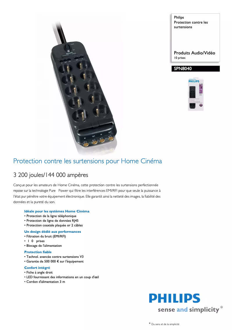 Page 1 de la notice Fiche technique Philips SPN8040
