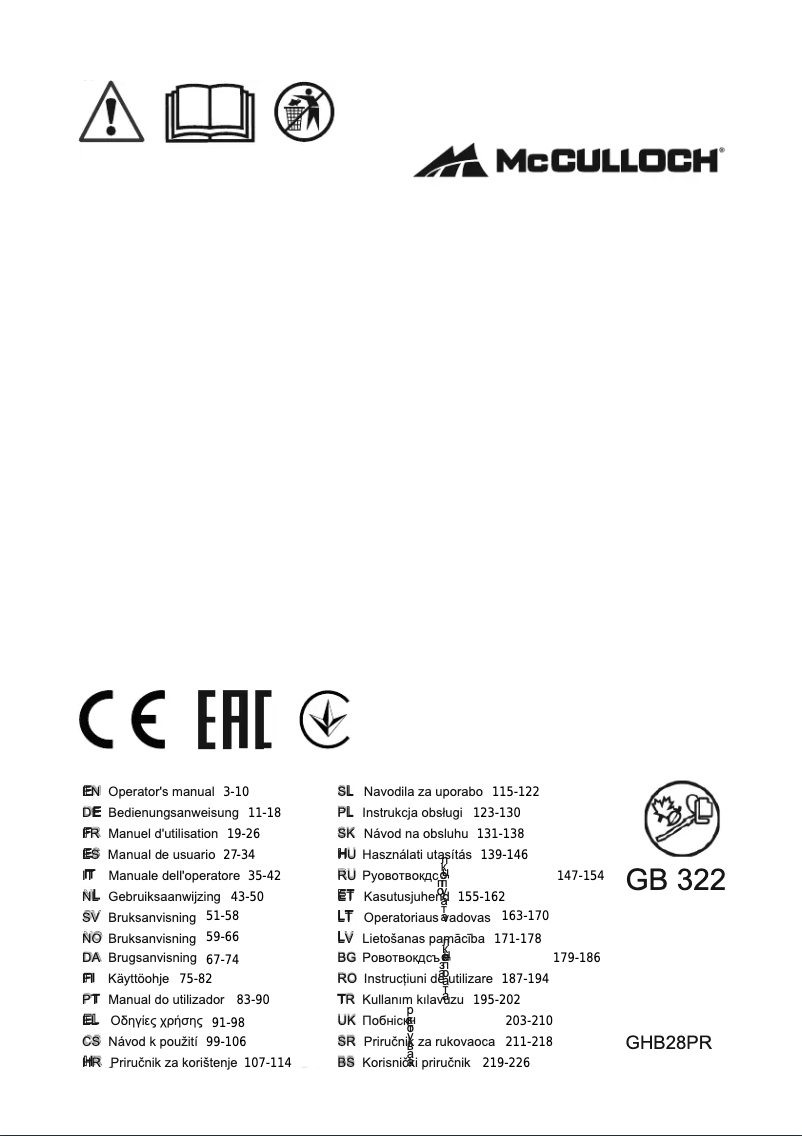 Image de la première page du manuel de l'appareil GB 322