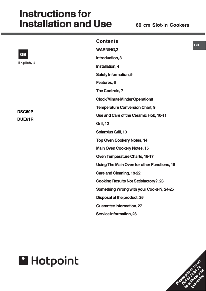 Page n°1 - Manuel utilisateur Hotpoint DSC60P