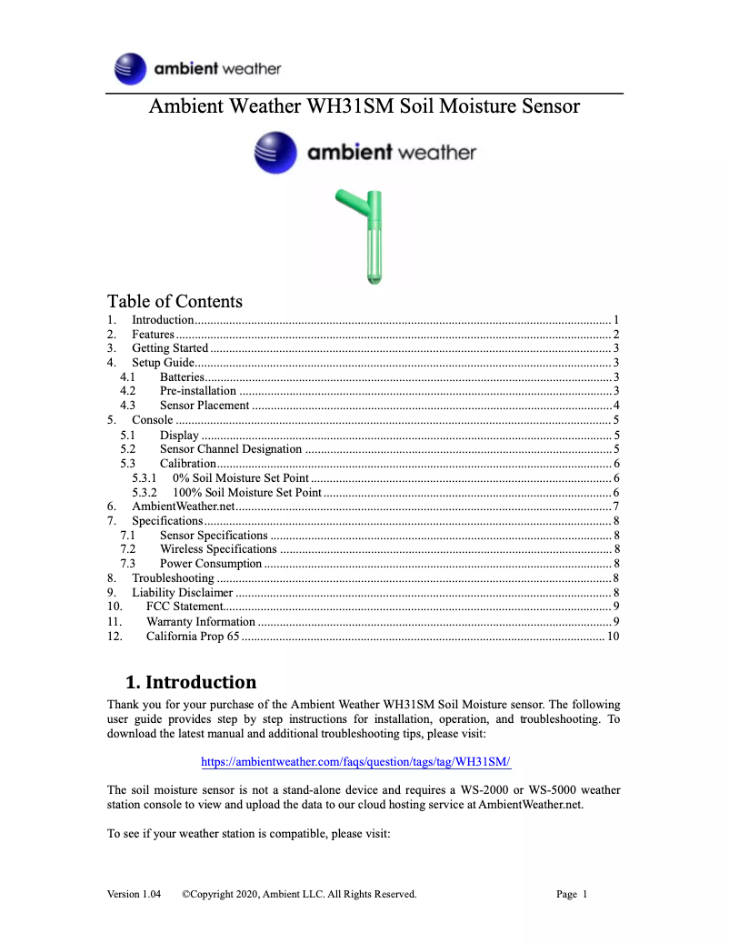 Image de la première page du manuel de l'appareil WH31SM