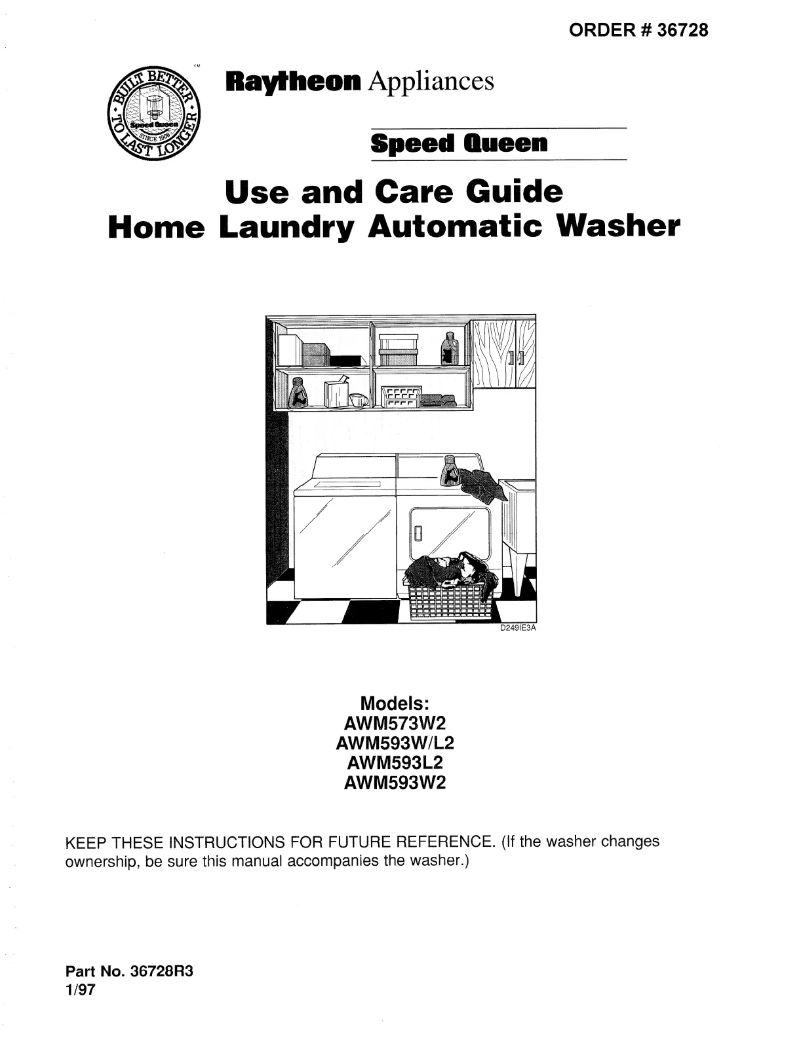 Page 1 de la notice Manuel utilisateur Speed Queen AWM593L2