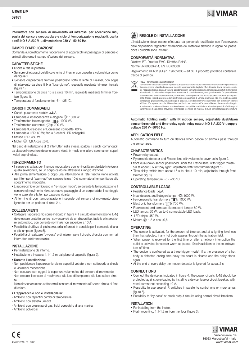 Page n°1 - Manuel utilisateur Vimar 09181.CM