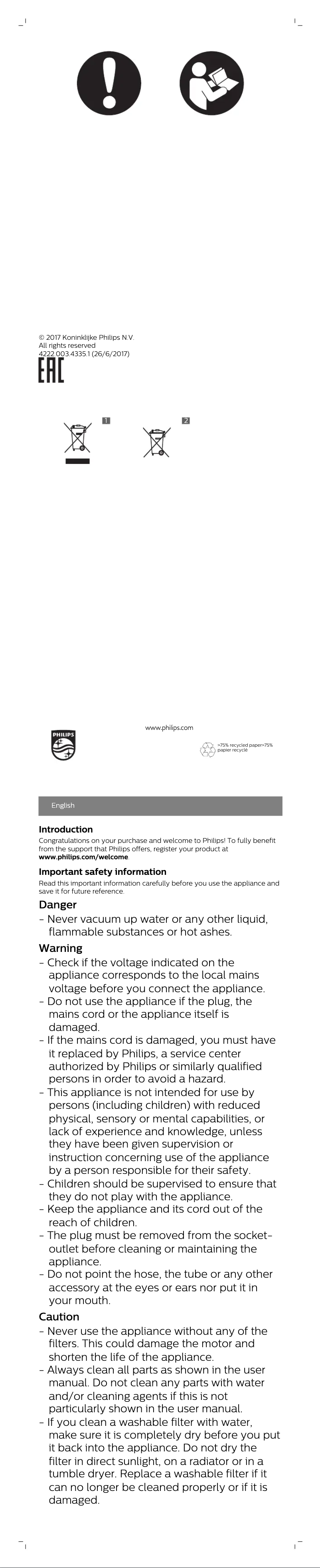 Page 1 de la notice Manuel utilisateur Philips PowerPro Expert FC9734