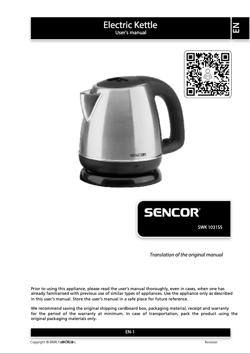 Página 1 del manual Manual de usuario Sencor SWK 1031 SS