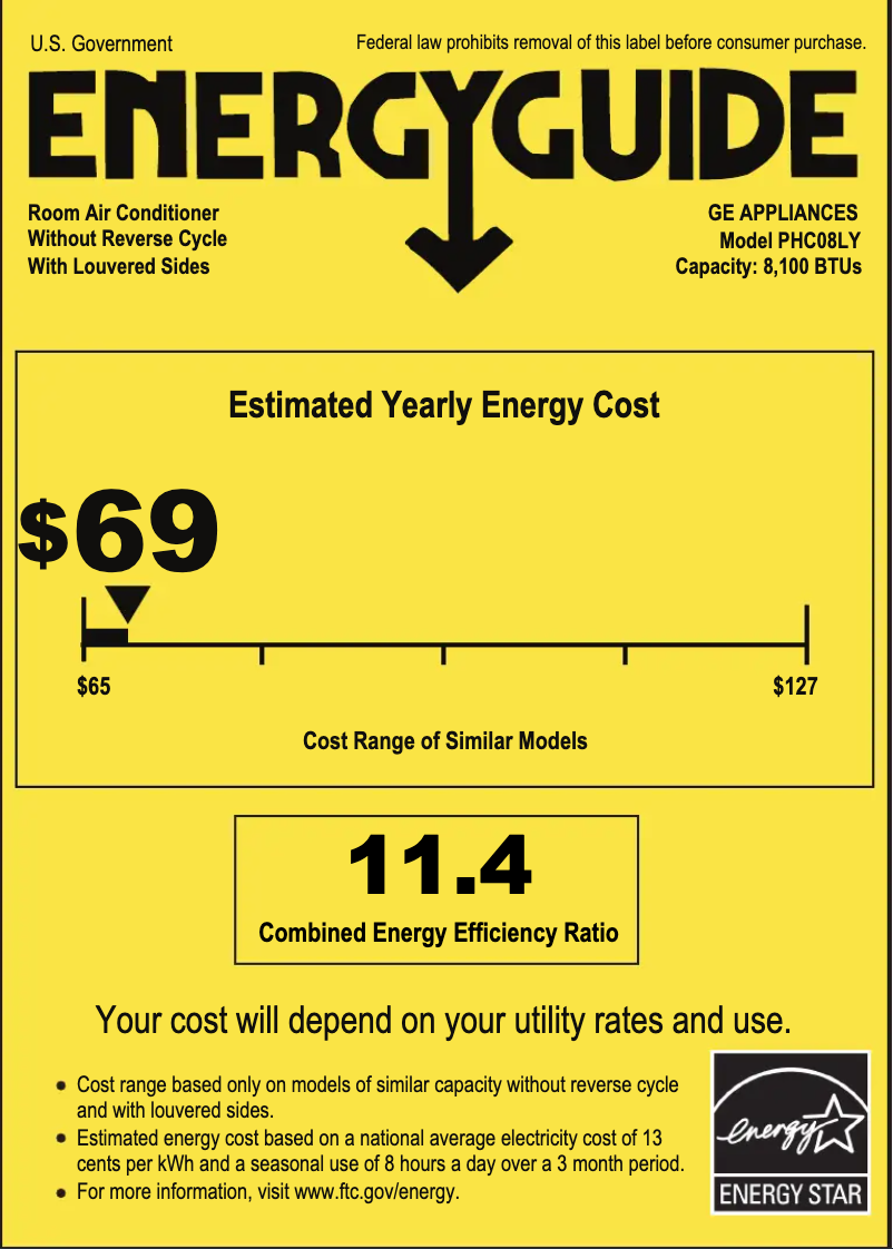 Page n°1 - Label énergétique GE Profile PHC08LY