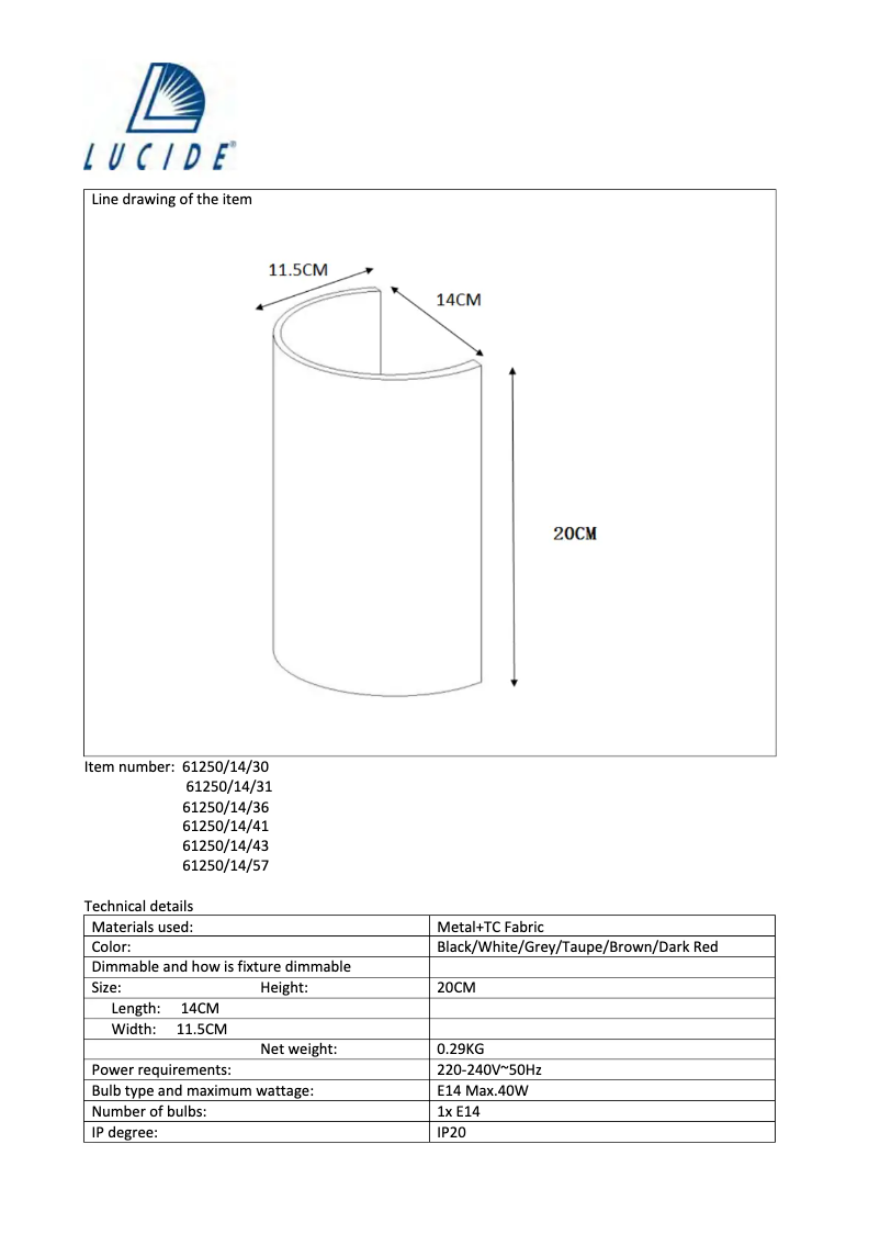 Page n°1 - Manuel utilisateur Lucide Coral 61250/14/36