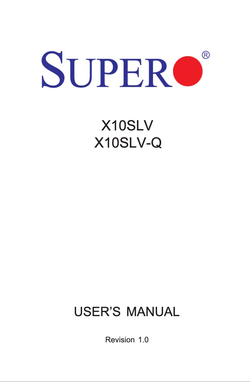 Page n°1 - Manuel utilisateur Supermicro X10SLV-Q