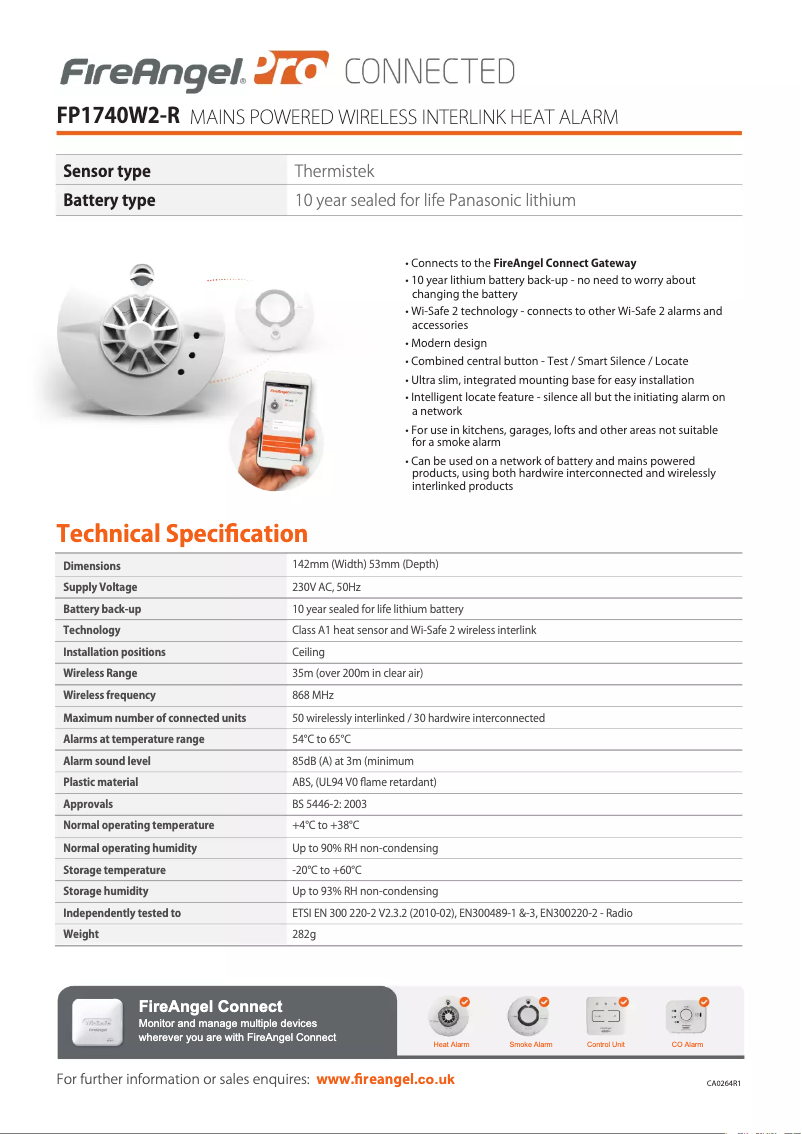 Page 1 de la notice Fiche technique FireAngel FP1740W2-R