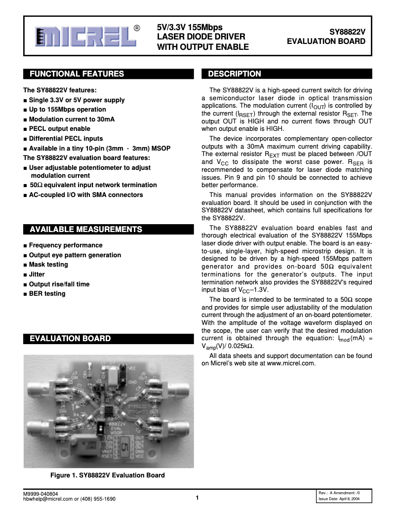 Image de la première page du manuel de l'appareil SY88822V