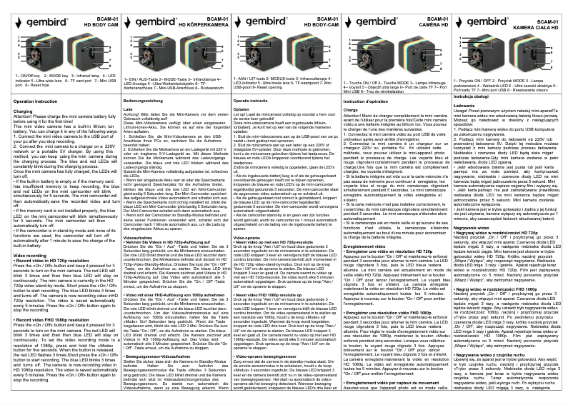 Page 1 de la notice Manuel utilisateur Gembird BCAM-01