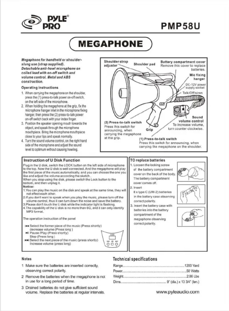 Page 1 of the manual User Manual Pyle Piezo Dynamic 50