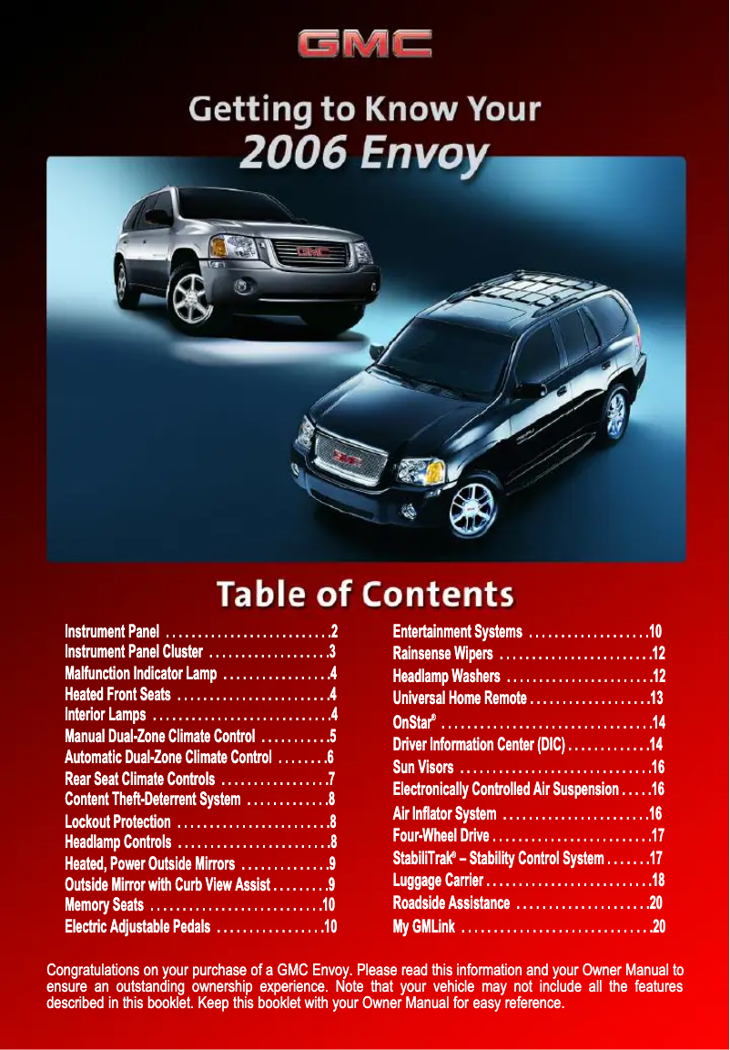 Page 1 de la notice Guide de démarrage rapide GMC Envoy XL (2006)