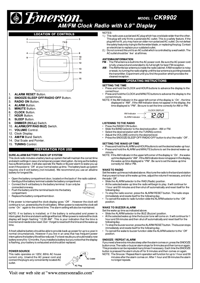 Page 1 de la notice Manuel utilisateur Emerson CK9902