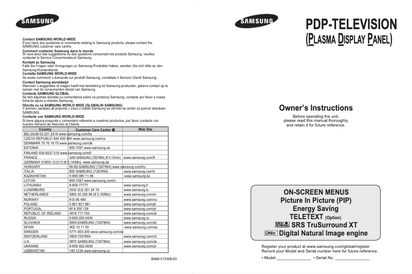 Page 1 de la notice Manuel utilisateur Samsung PS-42C77HD