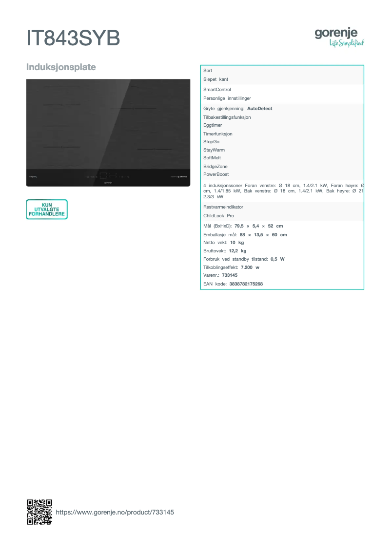 Page n°1 - Brochure Gorenje IT843SYB