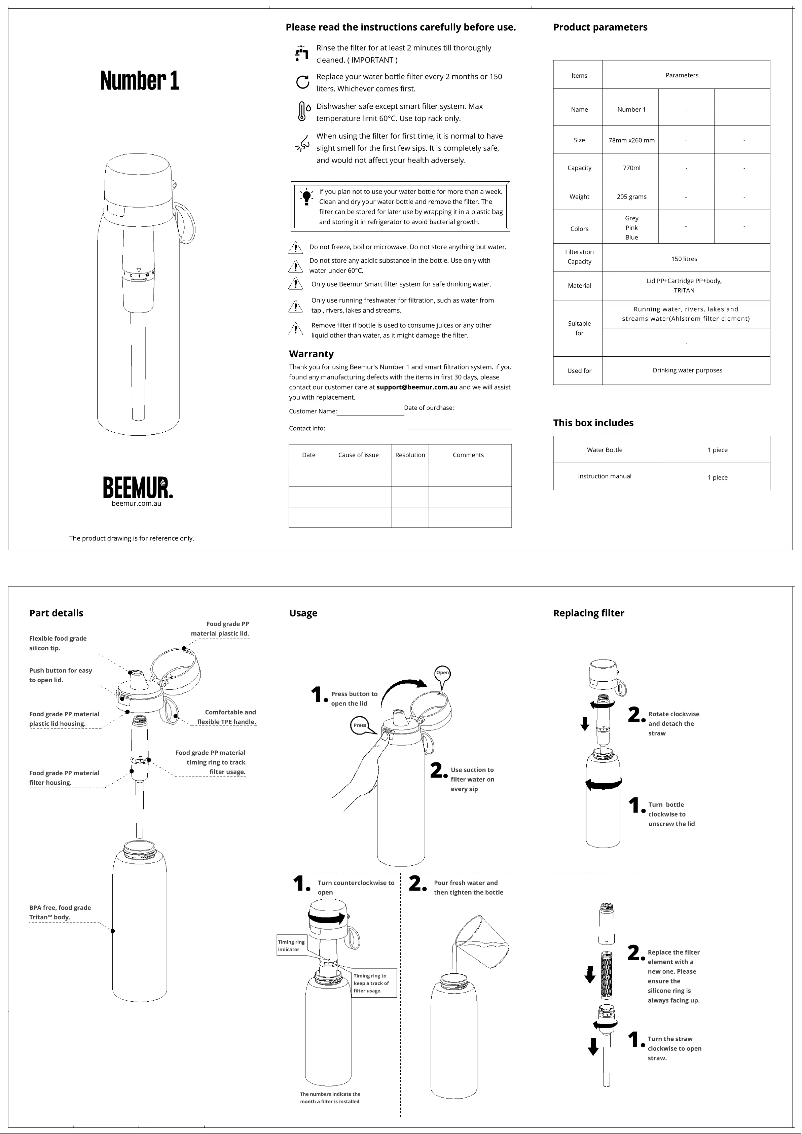 Page 1 de la notice Manuel utilisateur Beemur Number 1