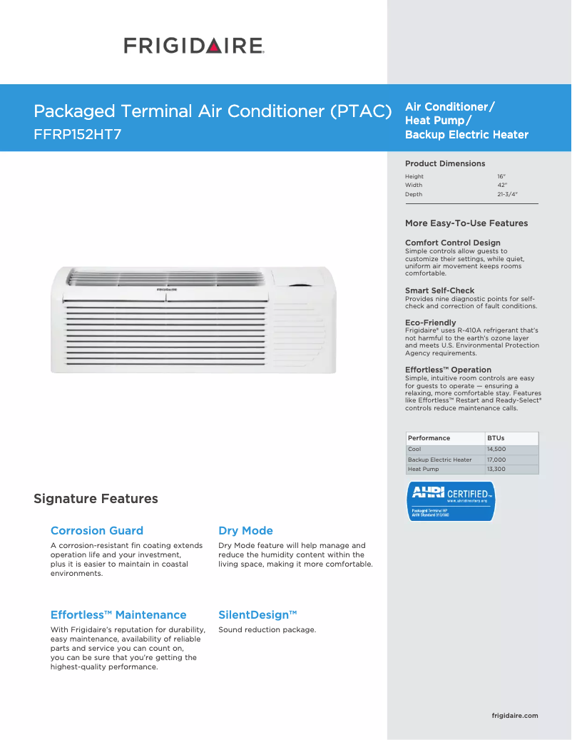 Página 1 del manual Ficha técnica Frigidaire FFRP152HT6