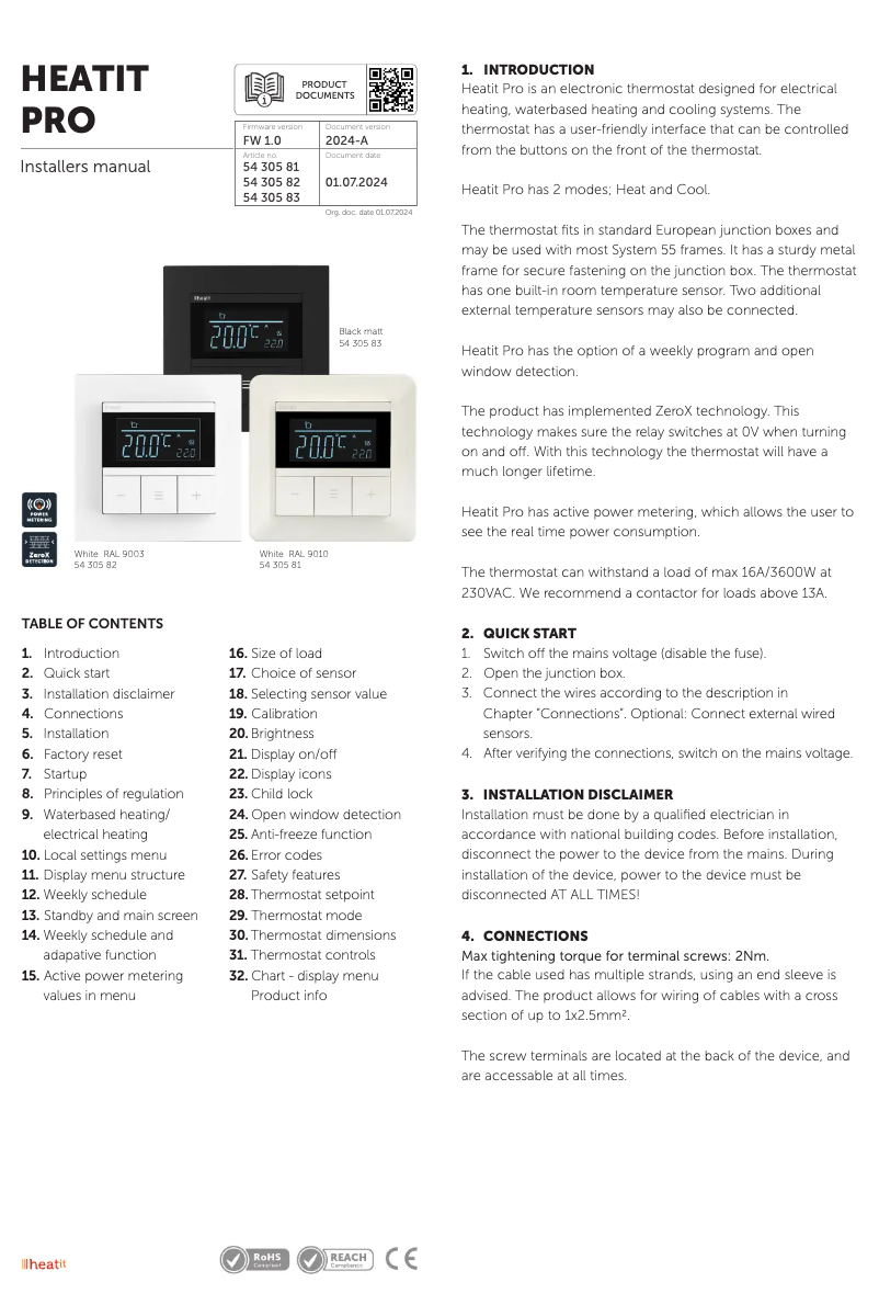 Page 1 de la notice Manuel utilisateur Heatit PRO