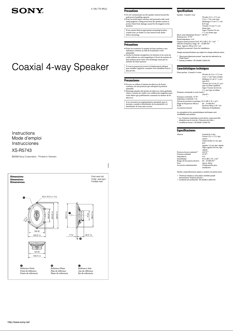 Page n°1 - Manuel utilisateur Sony XS-R5743