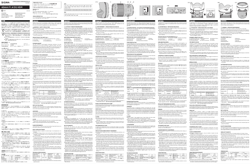 Image de la première page du manuel de l'appareil Art 40mm F1.4 DG HSM